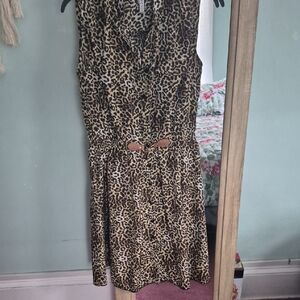 Sleeveless Leopard Print Mini Dress in Tan and Black